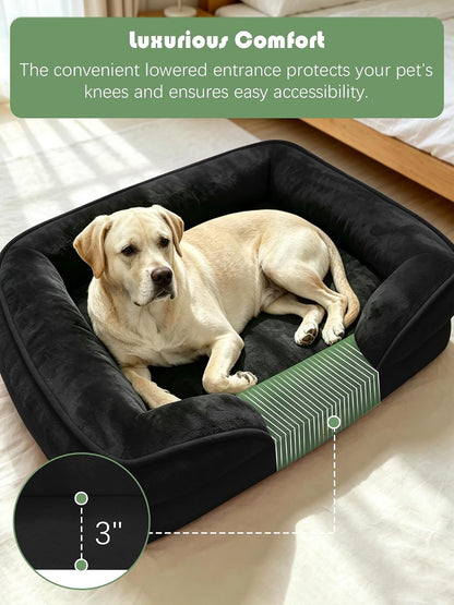 Orthopedic Dog Bed with Sides - Dog Sofa Beds for Medium Dogs, Supportive Foam Pet Couch Bed with Washable Removable Cover, Waterproof Lining and Non-Slip Bottom, Grey - M