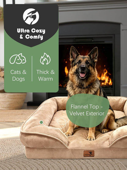 Orthopedic Dog Bed with Sides - Dog Sofa Beds for Medium Dogs, Supportive Foam Pet Couch Bed with Washable Removable Cover, Waterproof Lining and Non-Slip Bottom, Grey - M