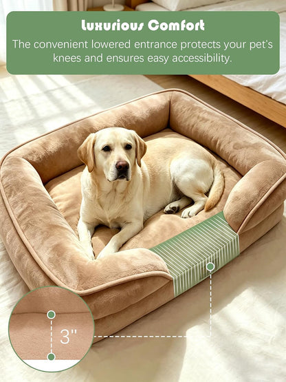 Orthopedic Dog Bed with Sides - Dog Sofa Beds for Medium Dogs, Supportive Foam Pet Couch Bed with Washable Removable Cover, Waterproof Lining and Non-Slip Bottom, Grey - M