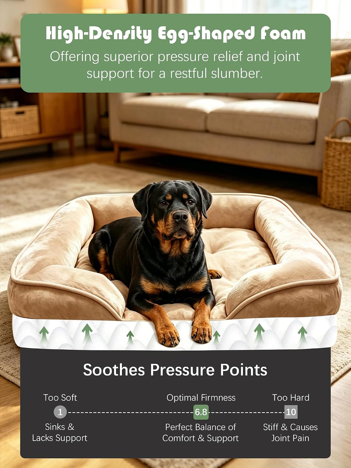 Orthopedic Dog Bed with Sides - Dog Sofa Beds for Medium Dogs, Supportive Foam Pet Couch Bed with Washable Removable Cover, Waterproof Lining and Non-Slip Bottom, Grey - M