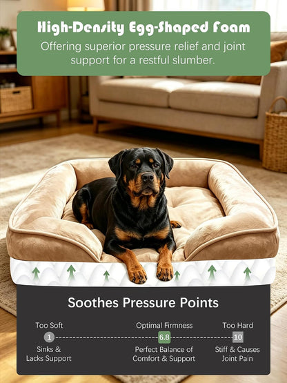 Orthopedic Dog Bed with Sides - Dog Sofa Beds for Medium Dogs, Supportive Foam Pet Couch Bed with Washable Removable Cover, Waterproof Lining and Non-Slip Bottom, Grey - M