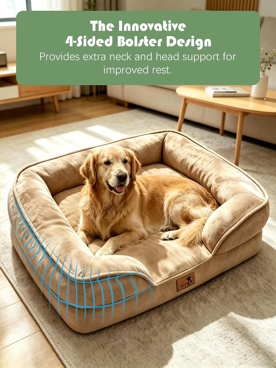 Orthopedic Dog Bed with Sides - Dog Sofa Beds for Medium Dogs, Supportive Foam Pet Couch Bed with Washable Removable Cover, Waterproof Lining and Non-Slip Bottom, Grey - M