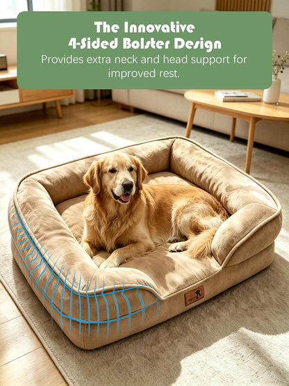 Orthopedic Dog Bed with Sides - Dog Sofa Beds for Medium Dogs, Supportive Foam Pet Couch Bed with Washable Removable Cover, Waterproof Lining and Non-Slip Bottom, Grey - M