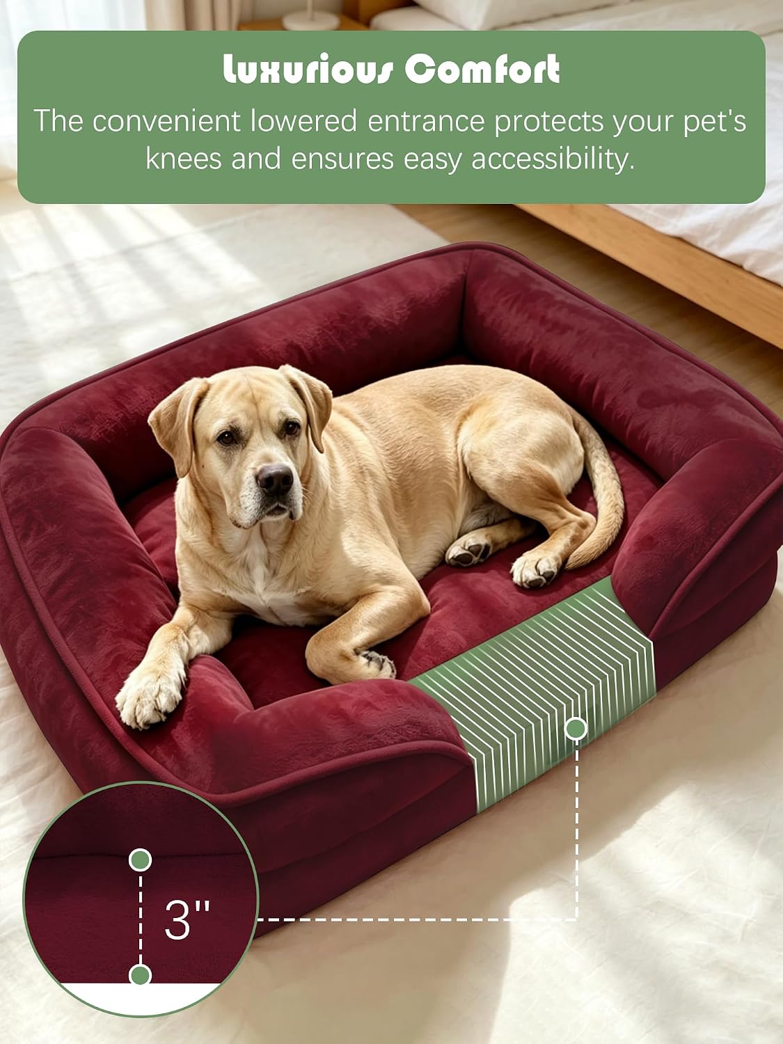 Orthopedic Dog Bed with Sides - Dog Sofa Beds for Medium Dogs, Supportive Foam Pet Couch Bed with Washable Removable Cover, Waterproof Lining and Non-Slip Bottom, Grey - M
