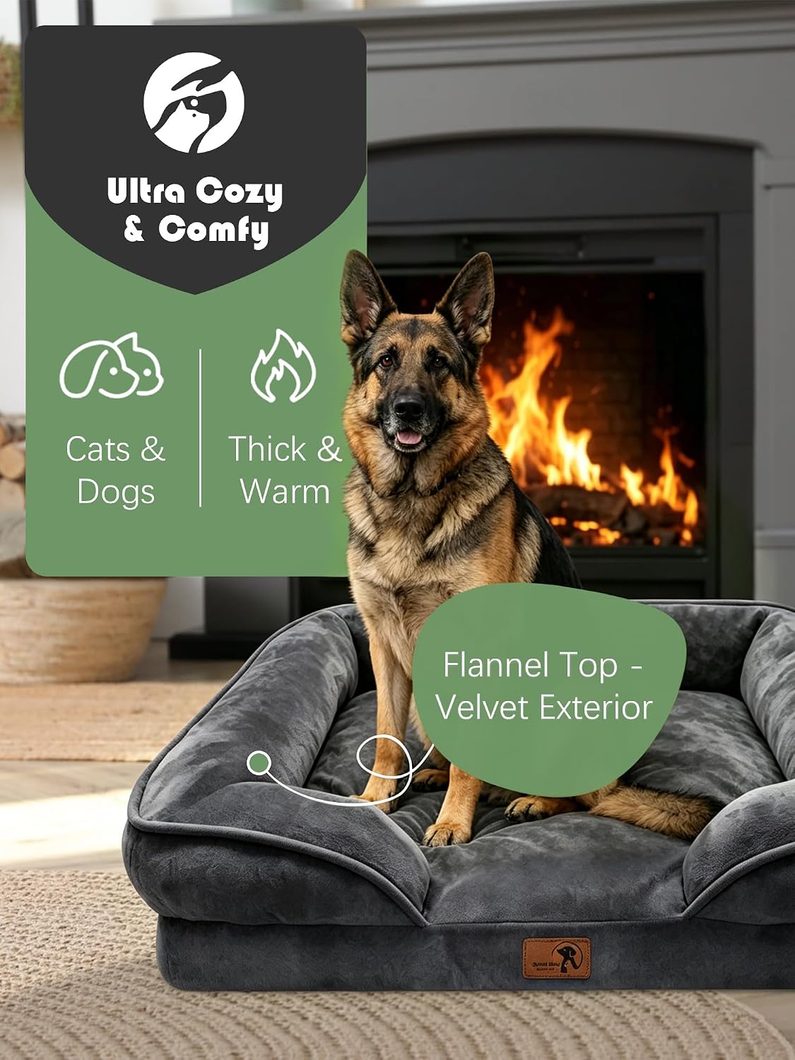 Orthopedic Dog Bed with Sides - Dog Sofa Beds for Medium Dogs, Supportive Foam Pet Couch Bed with Washable Removable Cover, Waterproof Lining and Non-Slip Bottom, Grey - M