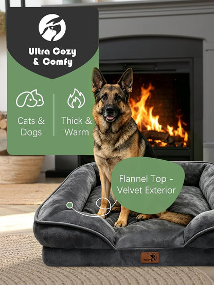 Orthopedic Dog Bed with Sides - Dog Sofa Beds for Medium Dogs, Supportive Foam Pet Couch Bed with Washable Removable Cover, Waterproof Lining and Non-Slip Bottom, Grey - M