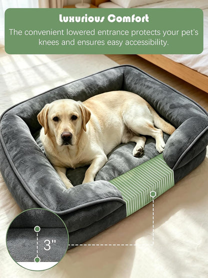 Orthopedic Dog Bed with Sides - Dog Sofa Beds for Medium Dogs, Supportive Foam Pet Couch Bed with Washable Removable Cover, Waterproof Lining and Non-Slip Bottom, Grey - M