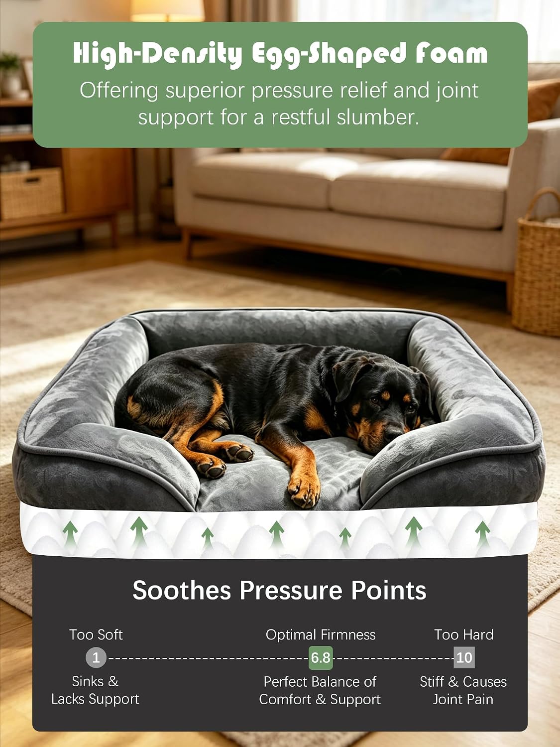 Orthopedic Dog Bed with Sides - Dog Sofa Beds for Medium Dogs, Supportive Foam Pet Couch Bed with Washable Removable Cover, Waterproof Lining and Non-Slip Bottom, Grey - M