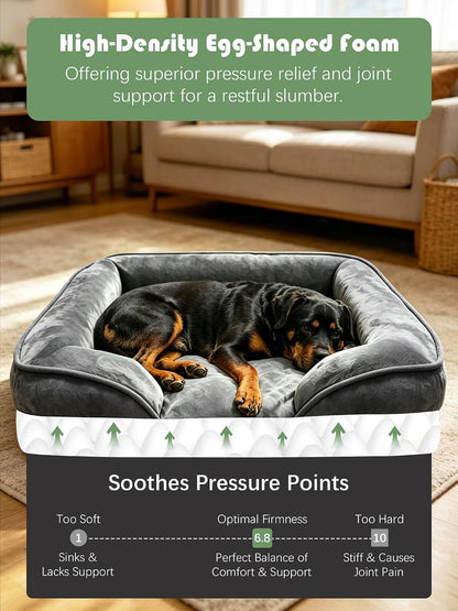 Orthopedic Dog Bed with Sides - Dog Sofa Beds for Medium Dogs, Supportive Foam Pet Couch Bed with Washable Removable Cover, Waterproof Lining and Non-Slip Bottom, Grey - M