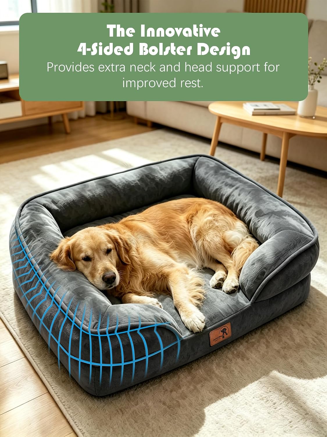 Orthopedic Dog Bed with Sides - Dog Sofa Beds for Medium Dogs, Supportive Foam Pet Couch Bed with Washable Removable Cover, Waterproof Lining and Non-Slip Bottom, Grey - M