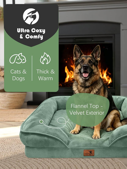 Orthopedic Dog Bed with Sides - Dog Sofa Beds for Medium Dogs, Supportive Foam Pet Couch Bed with Washable Removable Cover, Waterproof Lining and Non-Slip Bottom, Grey - M