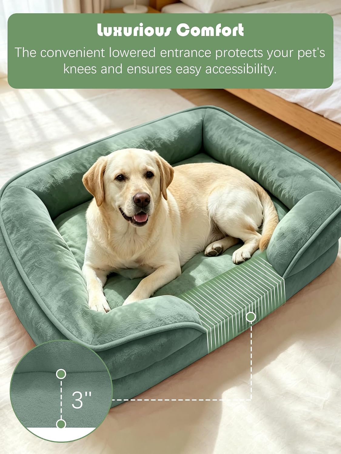 Orthopedic Dog Bed with Sides - Dog Sofa Beds for Medium Dogs, Supportive Foam Pet Couch Bed with Washable Removable Cover, Waterproof Lining and Non-Slip Bottom, Grey - M
