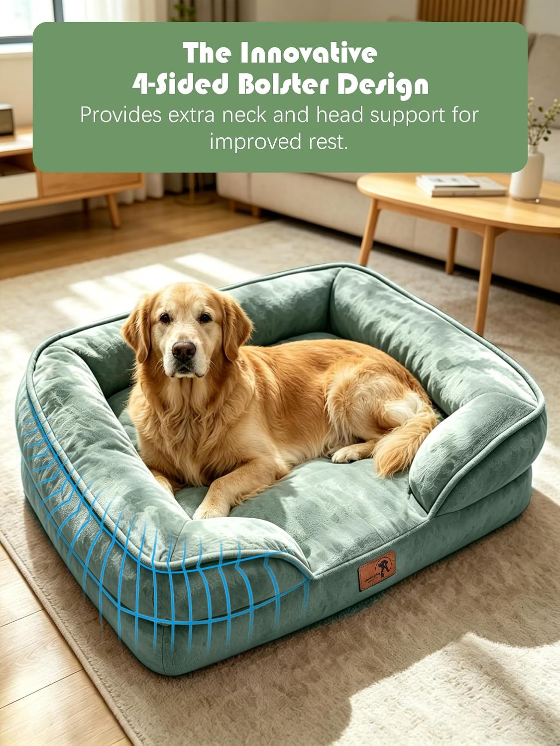 Orthopedic Dog Bed with Sides - Dog Sofa Beds for Medium Dogs, Supportive Foam Pet Couch Bed with Washable Removable Cover, Waterproof Lining and Non-Slip Bottom, Grey - M