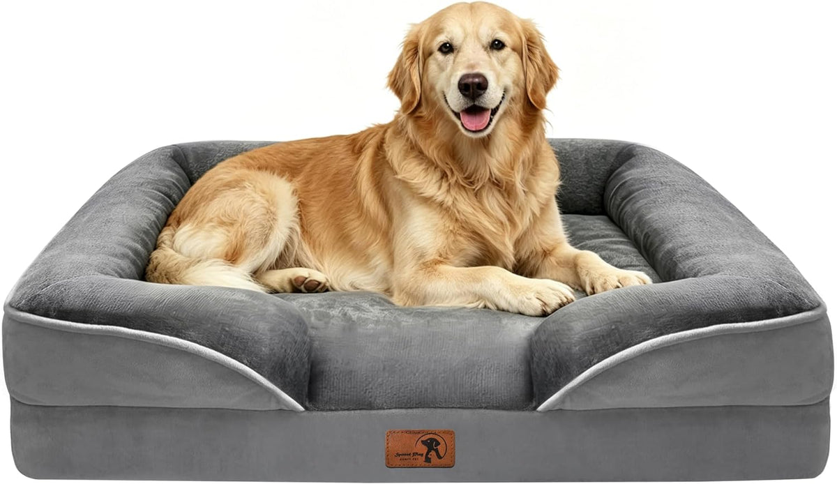 Orthopedic Dog Bed with Sides - Dog Sofa Beds for Medium Dogs, Supportive Foam Pet Couch Bed with Washable Removable Cover, Waterproof Lining and Non-Slip Bottom, Grey - M