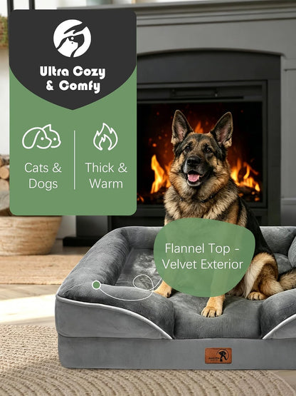 Orthopedic Dog Bed with Sides - Dog Sofa Beds for Medium Dogs, Supportive Foam Pet Couch Bed with Washable Removable Cover, Waterproof Lining and Non-Slip Bottom, Grey - M