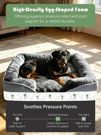 Orthopedic Dog Bed with Sides - Dog Sofa Beds for Medium Dogs, Supportive Foam Pet Couch Bed with Washable Removable Cover, Waterproof Lining and Non-Slip Bottom, Grey - M