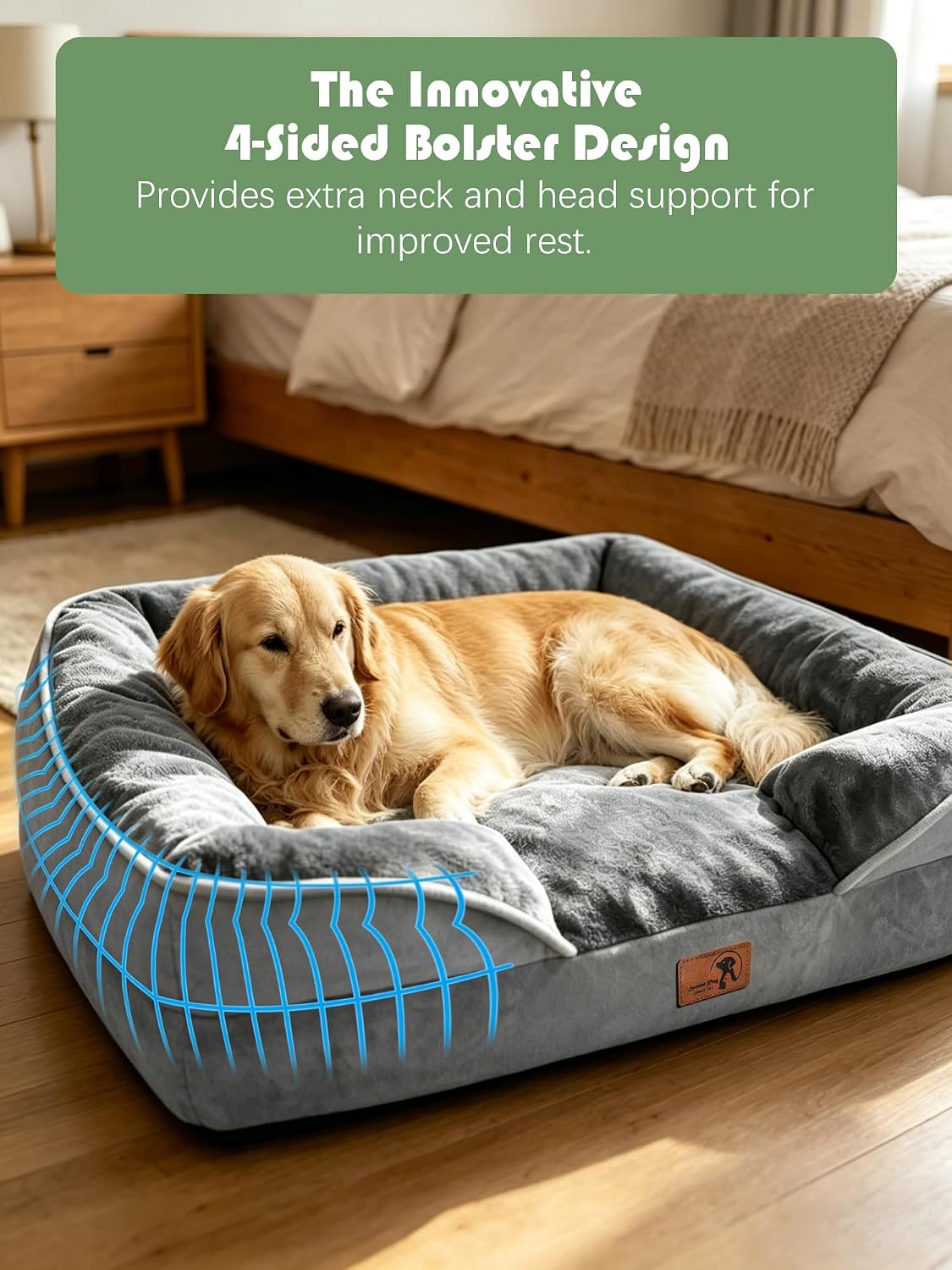 Orthopedic Dog Bed with Sides - Dog Sofa Beds for Medium Dogs, Supportive Foam Pet Couch Bed with Washable Removable Cover, Waterproof Lining and Non-Slip Bottom, Grey - M