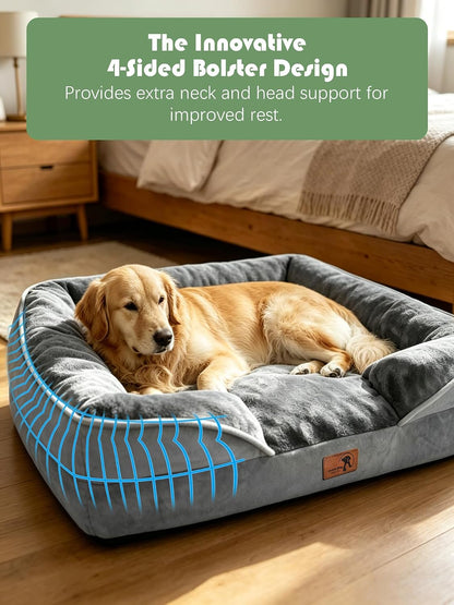 Orthopedic Dog Bed with Sides - Dog Sofa Beds for Medium Dogs, Supportive Foam Pet Couch Bed with Washable Removable Cover, Waterproof Lining and Non-Slip Bottom, Grey - M