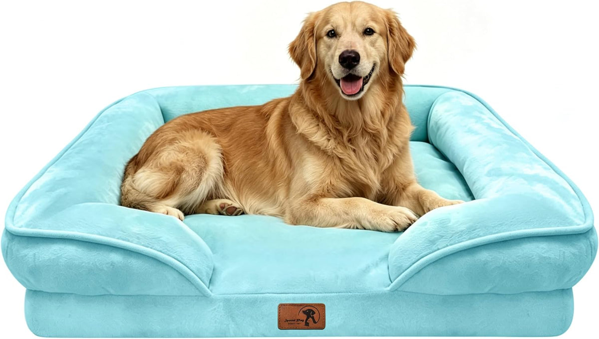 Orthopedic Dog Bed with Sides - Dog Sofa Beds for Medium Dogs, Supportive Foam Pet Couch Bed with Washable Removable Cover, Waterproof Lining and Non-Slip Bottom, Grey - M