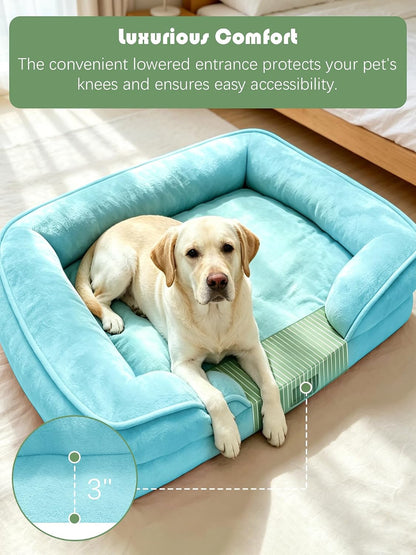 Orthopedic Dog Bed with Sides - Dog Sofa Beds for Medium Dogs, Supportive Foam Pet Couch Bed with Washable Removable Cover, Waterproof Lining and Non-Slip Bottom, Grey - M