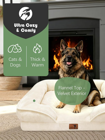 Orthopedic Dog Bed with Sides - Dog Sofa Beds for Medium Dogs, Supportive Foam Pet Couch Bed with Washable Removable Cover, Waterproof Lining and Non-Slip Bottom, Grey - M