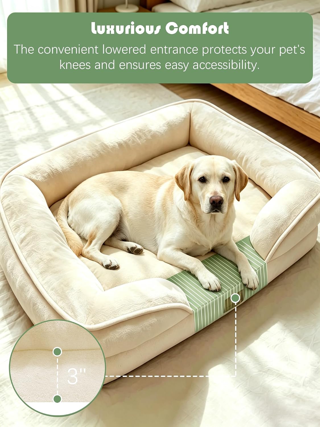 Orthopedic Dog Bed with Sides - Dog Sofa Beds for Medium Dogs, Supportive Foam Pet Couch Bed with Washable Removable Cover, Waterproof Lining and Non-Slip Bottom, Grey - M