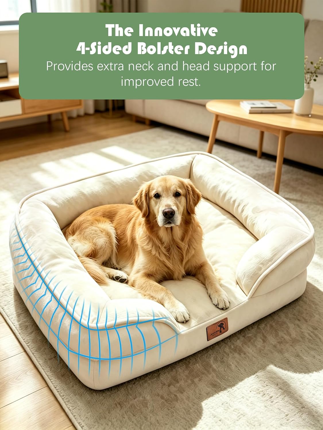 Orthopedic Dog Bed with Sides - Dog Sofa Beds for Medium Dogs, Supportive Foam Pet Couch Bed with Washable Removable Cover, Waterproof Lining and Non-Slip Bottom, Grey - M