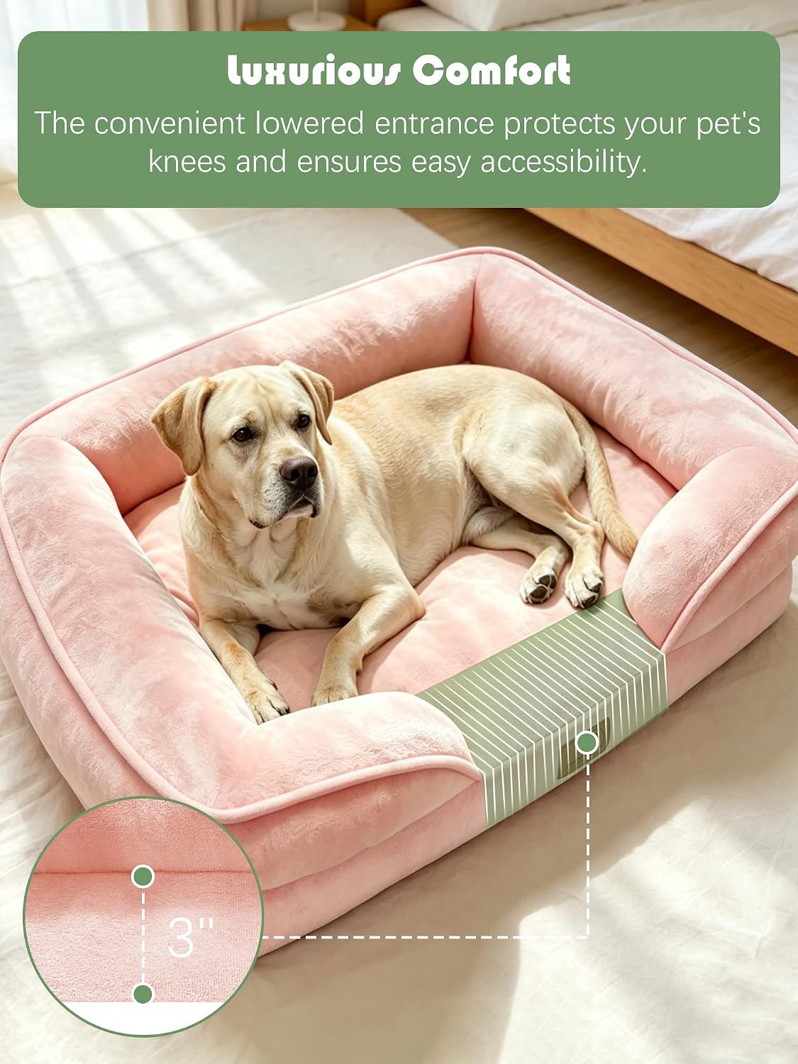 Orthopedic Dog Bed with Sides - Dog Sofa Beds for Medium Dogs, Supportive Foam Pet Couch Bed with Washable Removable Cover, Waterproof Lining and Non-Slip Bottom, Grey - M