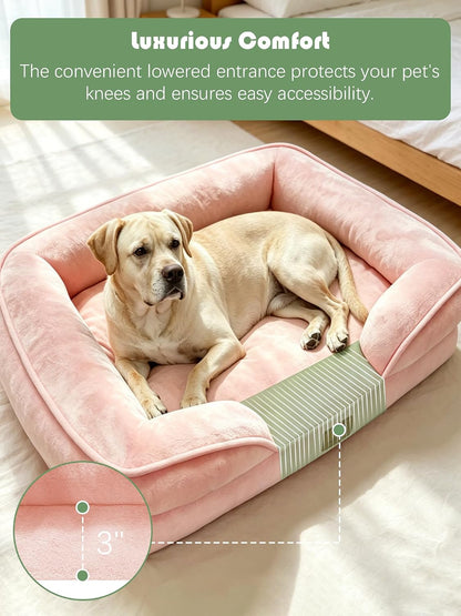 Orthopedic Dog Bed with Sides - Dog Sofa Beds for Medium Dogs, Supportive Foam Pet Couch Bed with Washable Removable Cover, Waterproof Lining and Non-Slip Bottom, Grey - M