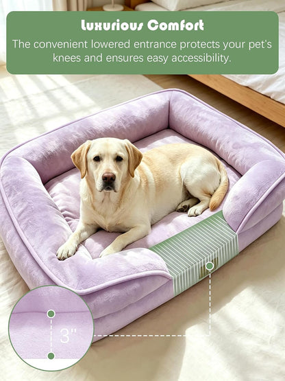 Orthopedic Dog Bed with Sides - Dog Sofa Beds for Medium Dogs, Supportive Foam Pet Couch Bed with Washable Removable Cover, Waterproof Lining and Non-Slip Bottom, Grey - M