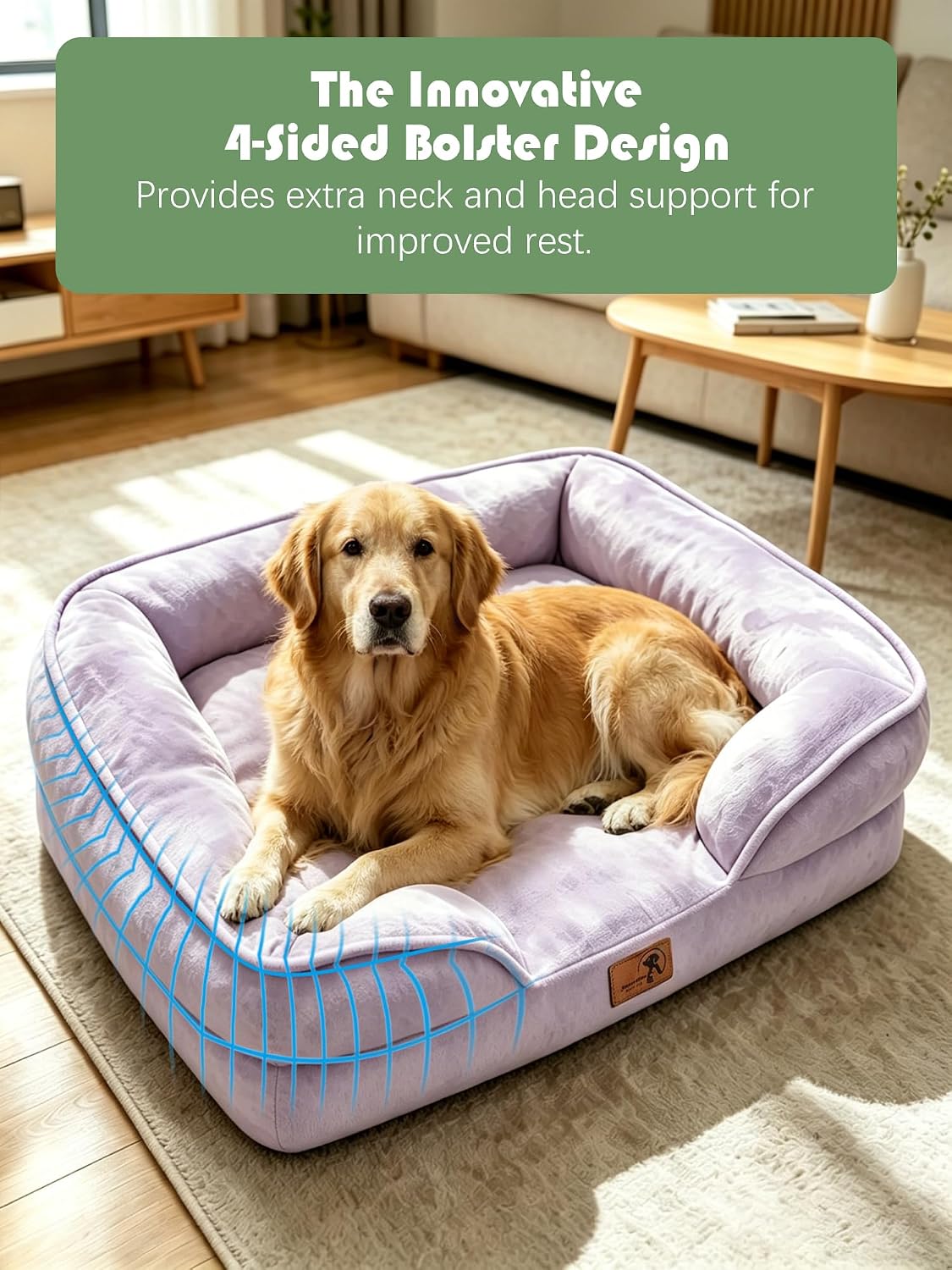 Orthopedic Dog Bed with Sides - Dog Sofa Beds for Medium Dogs, Supportive Foam Pet Couch Bed with Washable Removable Cover, Waterproof Lining and Non-Slip Bottom, Grey - M