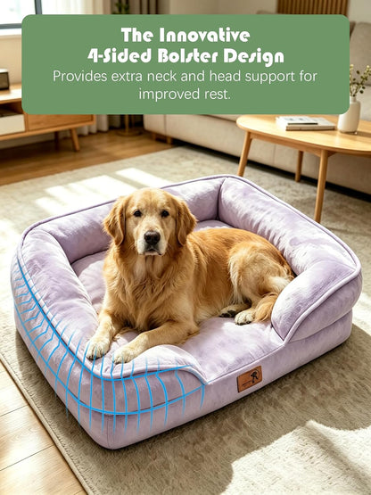 Orthopedic Dog Bed with Sides - Dog Sofa Beds for Medium Dogs, Supportive Foam Pet Couch Bed with Washable Removable Cover, Waterproof Lining and Non-Slip Bottom, Grey - M