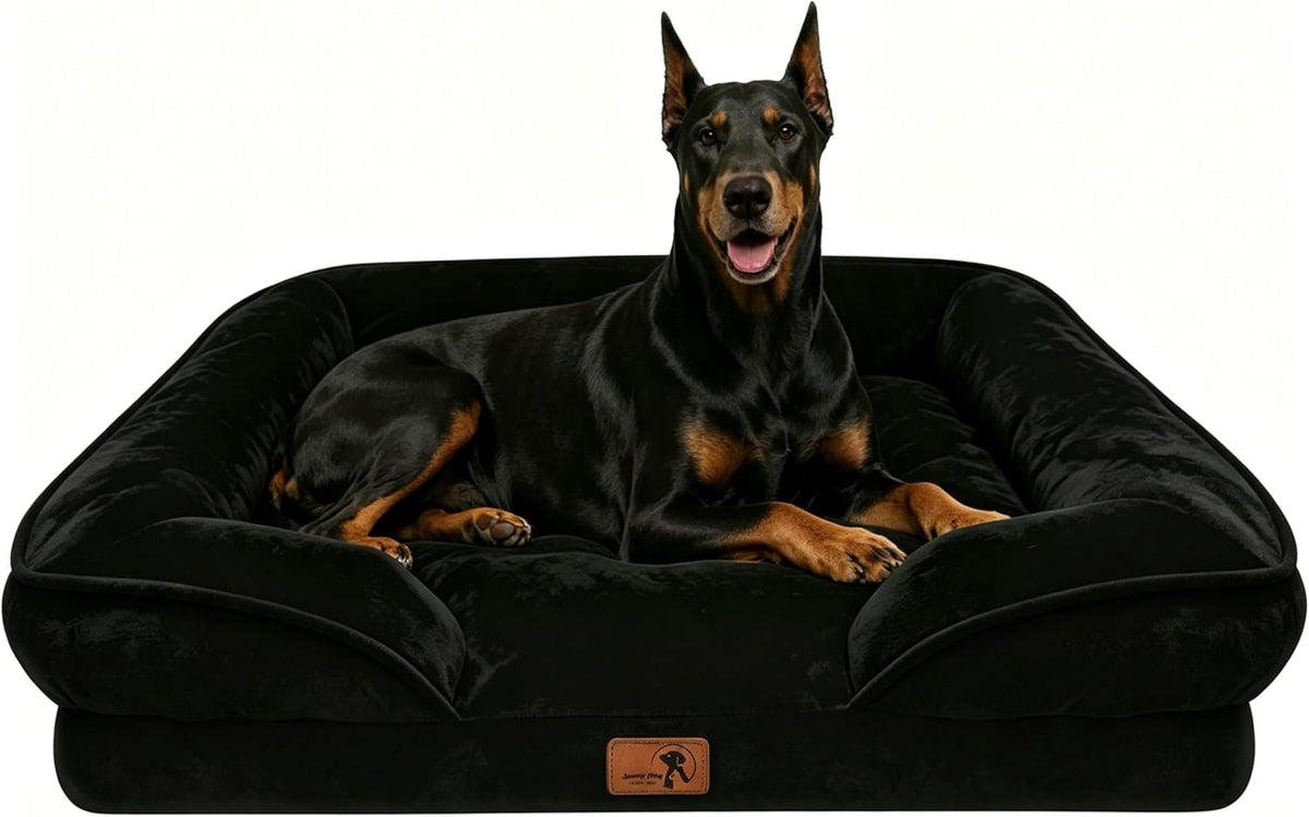 Orthopedic Dog Bed with Sides - Dog Sofa Beds for Medium Dogs, Supportive Foam Pet Couch Bed with Washable Removable Cover, Waterproof Lining and Non-Slip Bottom, Grey - M