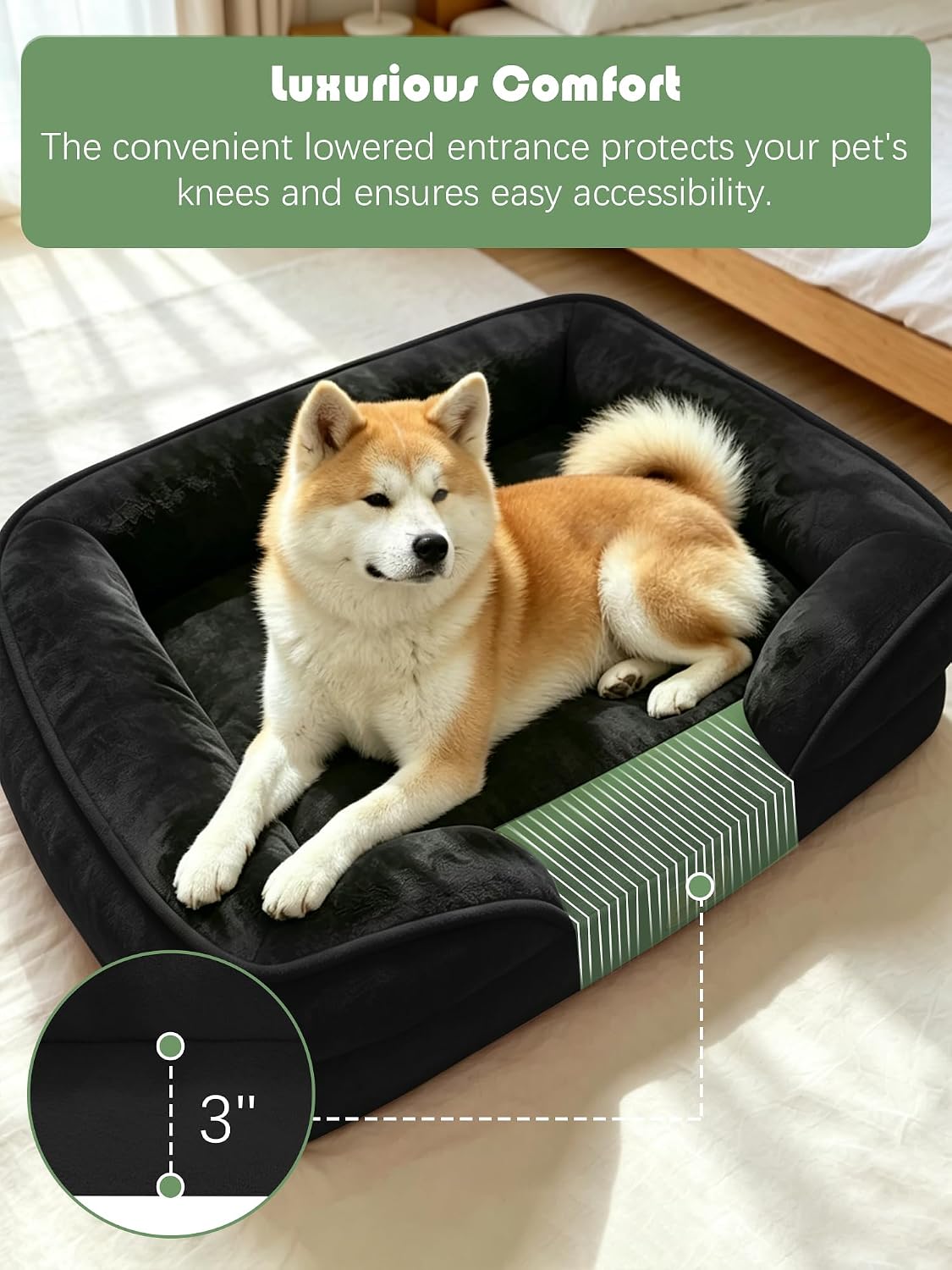 Orthopedic Dog Bed with Sides - Dog Sofa Beds for Medium Dogs, Supportive Foam Pet Couch Bed with Washable Removable Cover, Waterproof Lining and Non-Slip Bottom, Grey - M