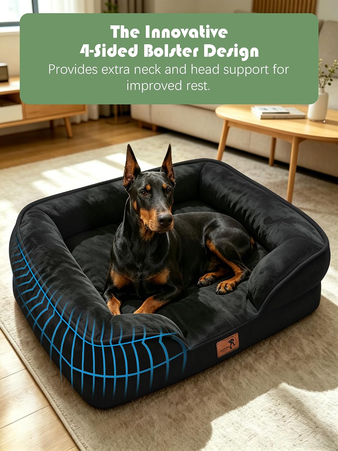 Orthopedic Dog Bed with Sides - Dog Sofa Beds for Medium Dogs, Supportive Foam Pet Couch Bed with Washable Removable Cover, Waterproof Lining and Non-Slip Bottom, Grey - M