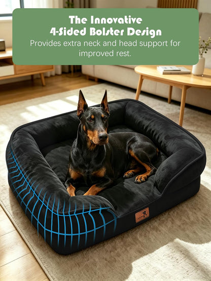 Orthopedic Dog Bed with Sides - Dog Sofa Beds for Medium Dogs, Supportive Foam Pet Couch Bed with Washable Removable Cover, Waterproof Lining and Non-Slip Bottom, Grey - M