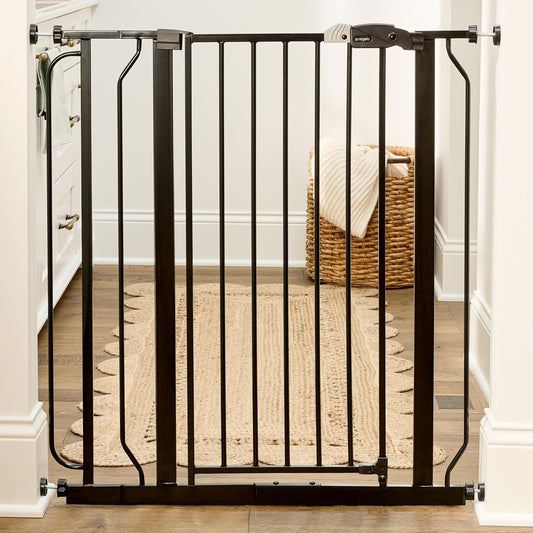 Safety 29"-49" Extra Wide Baby Gate, Bottom of Stairs & Doorways | Pressure Mounted with Door, For Babies, Toddlers & Pets, Platinum, Tested & Trusted for 30 Years