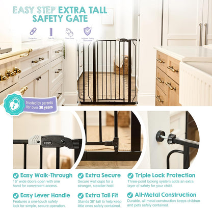 Safety 29"-49" Extra Wide Baby Gate, Bottom of Stairs & Doorways | Pressure Mounted with Door, For Babies, Toddlers & Pets, Platinum, Tested & Trusted for 30 Years