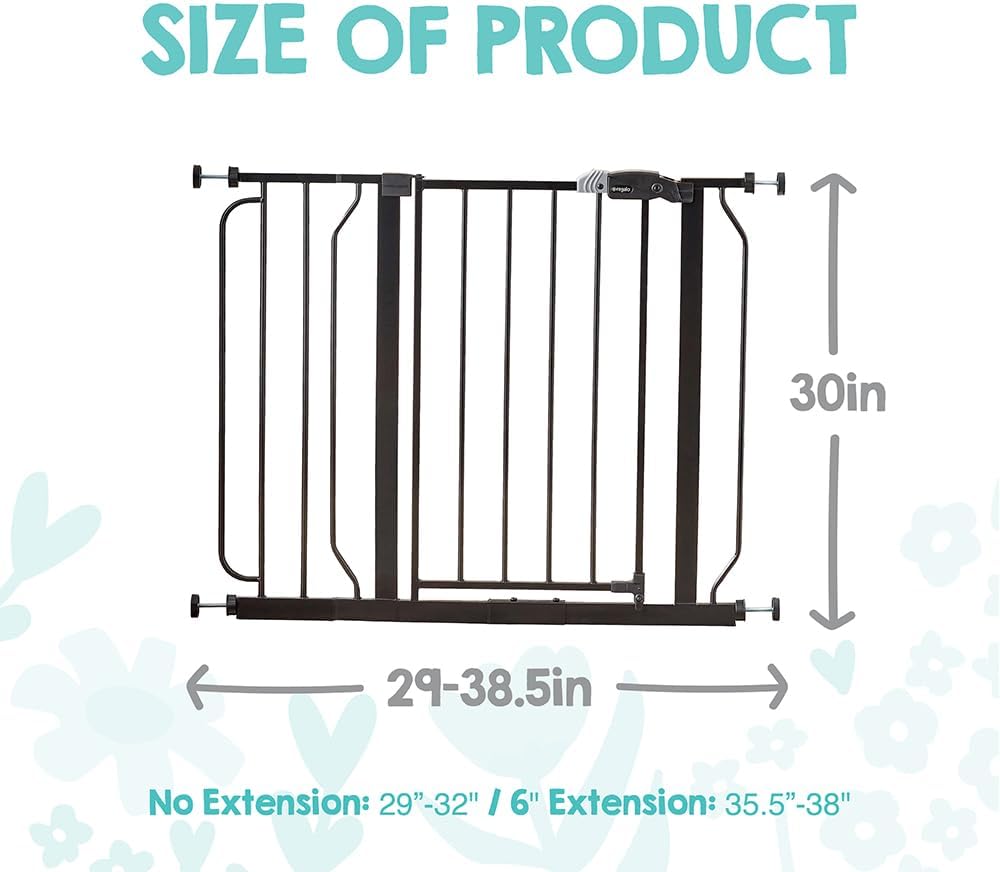 Safety 29"-49" Extra Wide Baby Gate, Bottom of Stairs & Doorways | Pressure Mounted with Door, For Babies, Toddlers & Pets, Platinum, Tested & Trusted for 30 Years
