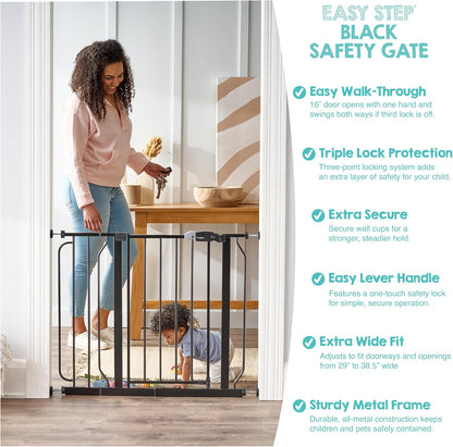 Safety 29"-49" Extra Wide Baby Gate, Bottom of Stairs & Doorways | Pressure Mounted with Door, For Babies, Toddlers & Pets, Platinum, Tested & Trusted for 30 Years