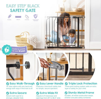 Safety 29"-49" Extra Wide Baby Gate, Bottom of Stairs & Doorways | Pressure Mounted with Door, For Babies, Toddlers & Pets, Platinum, Tested & Trusted for 30 Years