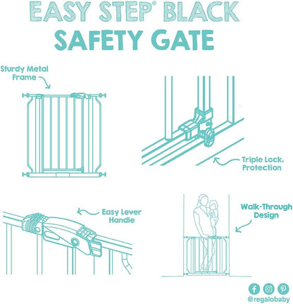 Safety 29"-49" Extra Wide Baby Gate, Bottom of Stairs & Doorways | Pressure Mounted with Door, For Babies, Toddlers & Pets, Platinum, Tested & Trusted for 30 Years