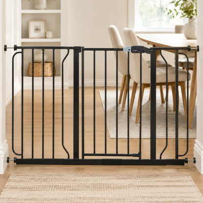 Safety 29"-49" Extra Wide Baby Gate, Bottom of Stairs & Doorways | Pressure Mounted with Door, For Babies, Toddlers & Pets, Platinum, Tested & Trusted for 30 Years
