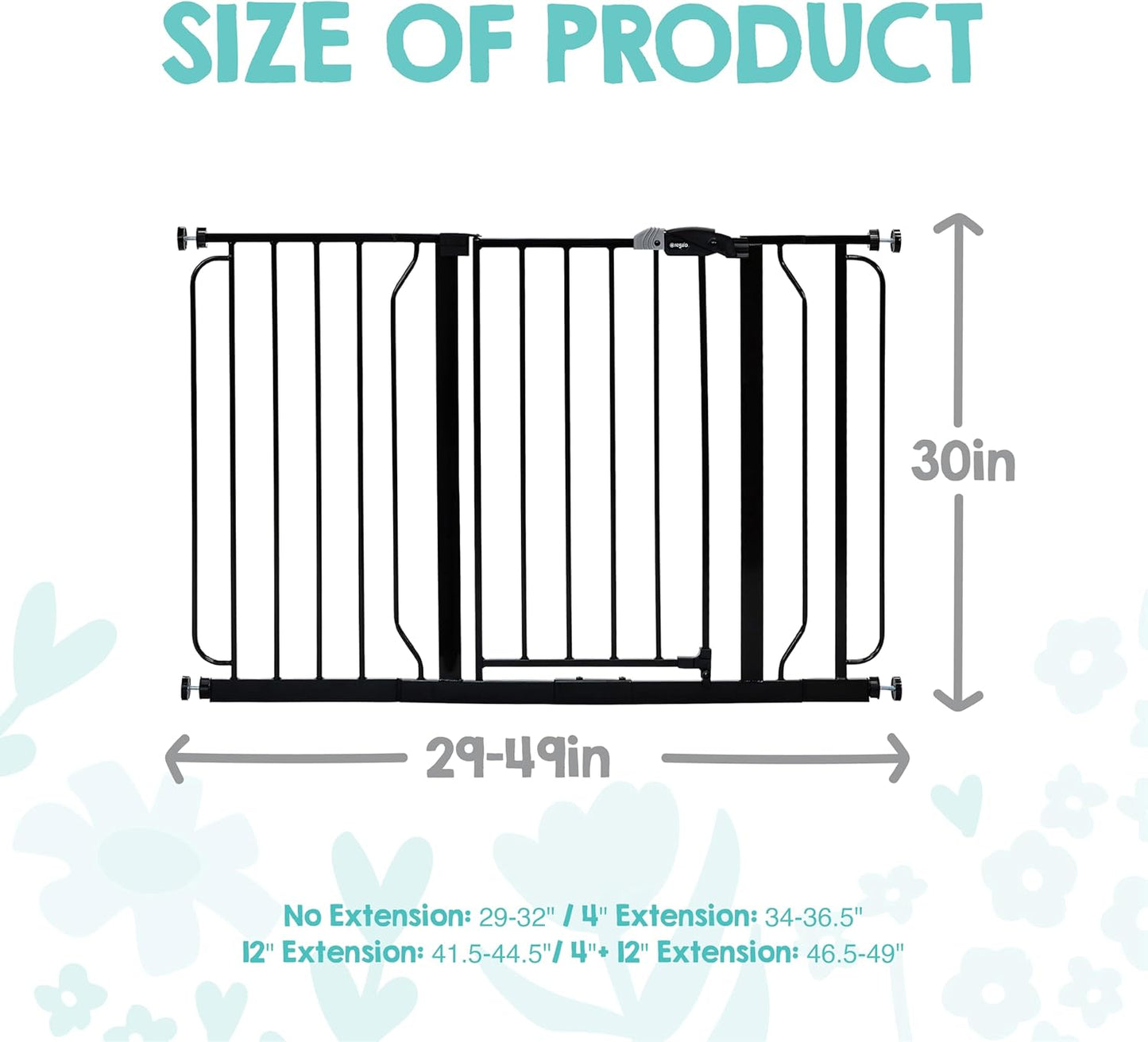 Safety 29"-49" Extra Wide Baby Gate, Bottom of Stairs & Doorways | Pressure Mounted with Door, For Babies, Toddlers & Pets, Platinum, Tested & Trusted for 30 Years