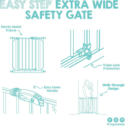 Safety 29"-49" Extra Wide Baby Gate, Bottom of Stairs & Doorways | Pressure Mounted with Door, For Babies, Toddlers & Pets, Platinum, Tested & Trusted for 30 Years