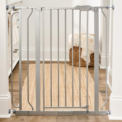 Safety 29"-49" Extra Wide Baby Gate, Bottom of Stairs & Doorways | Pressure Mounted with Door, For Babies, Toddlers & Pets, Platinum, Tested & Trusted for 30 Years