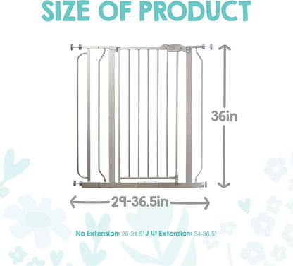 Safety 29"-49" Extra Wide Baby Gate, Bottom of Stairs & Doorways | Pressure Mounted with Door, For Babies, Toddlers & Pets, Platinum, Tested & Trusted for 30 Years