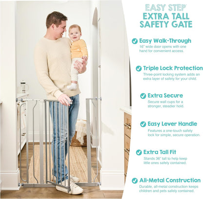 Safety 29"-49" Extra Wide Baby Gate, Bottom of Stairs & Doorways | Pressure Mounted with Door, For Babies, Toddlers & Pets, Platinum, Tested & Trusted for 30 Years