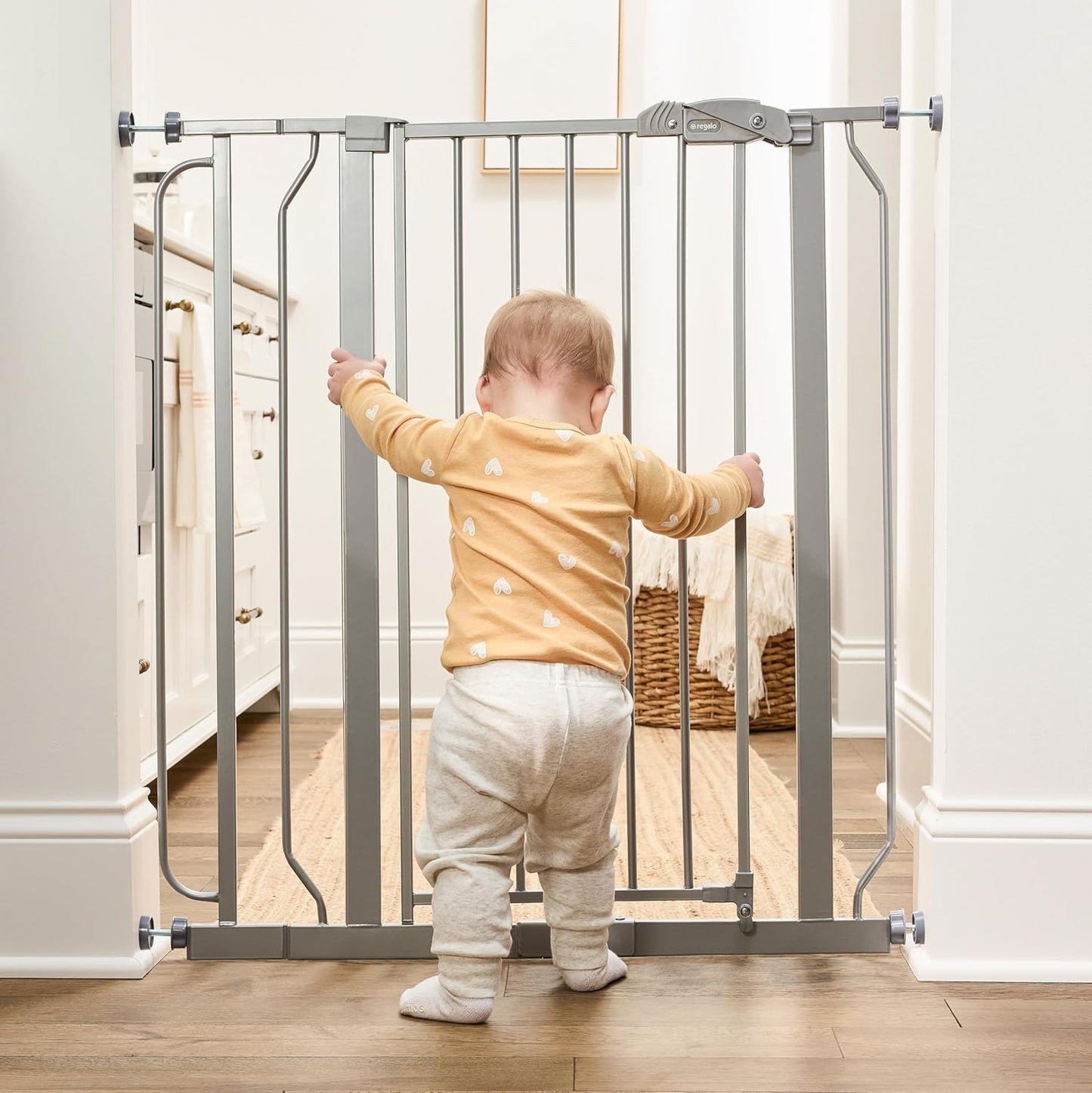 Safety 29"-49" Extra Wide Baby Gate, Bottom of Stairs & Doorways | Pressure Mounted with Door, For Babies, Toddlers & Pets, Platinum, Tested & Trusted for 30 Years