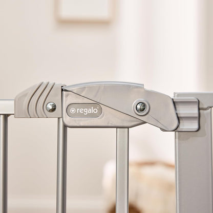 Safety 29"-49" Extra Wide Baby Gate, Bottom of Stairs & Doorways | Pressure Mounted with Door, For Babies, Toddlers & Pets, Platinum, Tested & Trusted for 30 Years